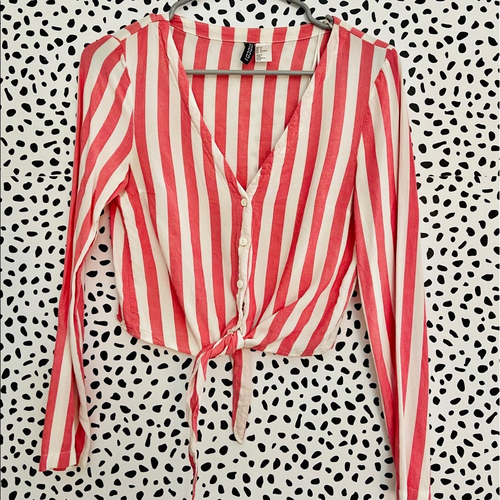 Pink striped knot-tie crop top